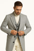 Men's Light Gray Double-Breasted Overcoat with Windowpane Vest – 3-Piece Wool Fabric By Alberto Nardoni