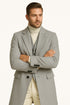 Men's Light Gray Double-Breasted Overcoat with Windowpane Vest – 3-Piece Wool Fabric By Alberto Nardoni