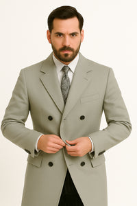 Mens Light Gray Double-Breasted Wool Overcoat – Classic Long Dress Coat for Winter