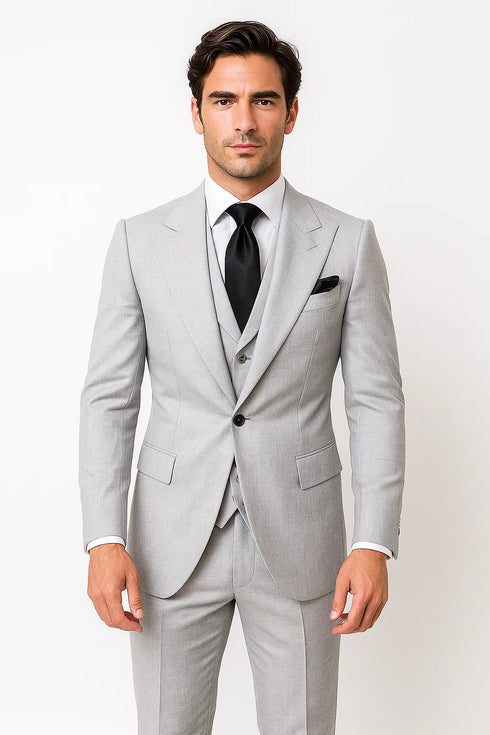 Grey One Button 3 Piece Suit by Rossiman