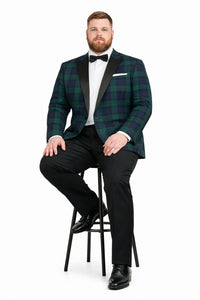 Big and Tall Holiday Jackets - Christmas Tartan Plaid Sport Jacket For Big Man in Color Green and Blue Tartan Scottish Pattern