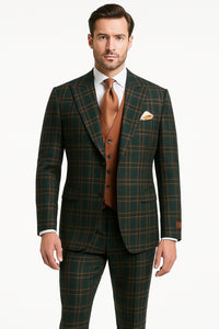 Mens Green Suit - Designer Brand Suit No Pleated Pants Modern Fit