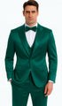 Men's Green Satin Double Breasted 3 Piece Slim Fit Tazzio Suit with Peak Lapel Vest and Matching Bowtie