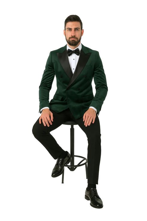 Green Velvet Double Breasted Tuxedo Jacket – Wedding & Prom