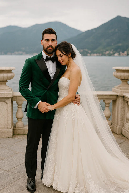 Green Velvet Double Breasted Tuxedo Jacket – Wedding & Prom