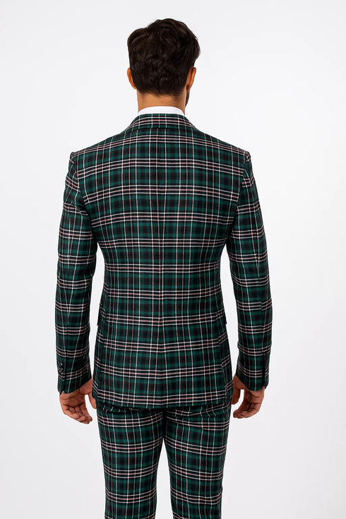 Suits With Baggy Pleated Pants - Wide Leg Pants 100% Wool - Classic Fit in Green Color by Rossiman