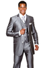 Mens Gray Tuxedo - Grey Wedding Suit-Men'S Vested Slim Fit Shiny Sharkskin Tuxedo Suit In Grey With White Piping