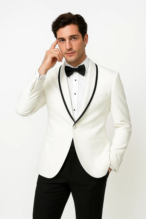 Mens White and Black Dinner Jacket - Mens Evening jackets - Tuxedo Dinner Jacket