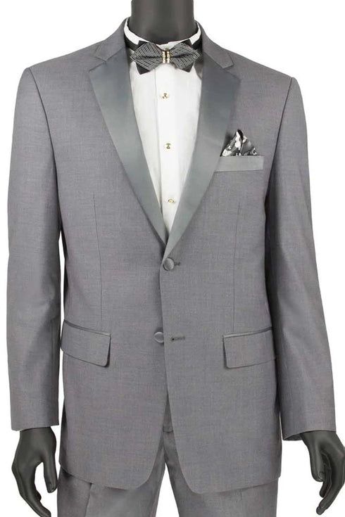Mens Gray Tuxedo - Grey Wedding Suit-Mens 2 Button Slim Fit Notch Tuxedo In Grey