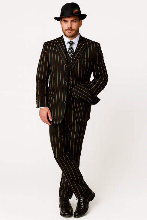 Black And Gold Stripe Suit - Vested Suit