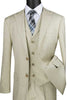 Stretch Fabric - Slim Fit - Mens Vested 2 Button Wide Peak Lapel Textured Summer Suit in Putty - Sand Light Tan Color