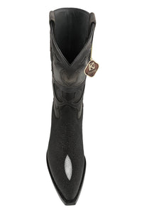 Men's King Exotic Snip Toe Stingray Boots Single Stone Handmade Black (494R1205)