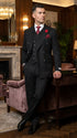 Harlem Nights Suits for Men by Tiglio – 100% Wool Double Breasted Black Pinstripe Vested Suit Wide Leg Pleated Pants Classic fit