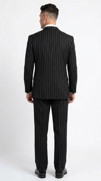 Harlem Nights Suits for Men by Tiglio – 100% Wool Double Breasted Black Pinstripe Vested Suit Wide Leg Pleated Pants Classic fit