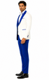 Hilton White and Royal Blue Paisley Peak Lapel Tuxedo Jacket with Matching Shawl Vest and Wool Pants – Includes Bow Tie