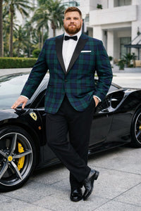 Big and Tall Holiday Jackets - Christmas Tartan Plaid Sport Jacket For Big Man in Color Green and Blue Tartan Scottish Pattern