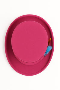 Victorian Steampunk Top Hat - 1800 19th Century - Dressy Loden Felt Top Hot Pink Fuschia Hat