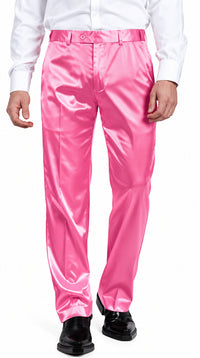 Mens Shiny Stretch Pants Solid Color Slim Fit Sateen Flashy Metallic Slacks in Color "Pink"