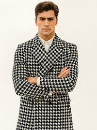 Houndstooth Overcoat - Houndstooth Topcoat - Houndstooth Single Breasted Checker Car Coat