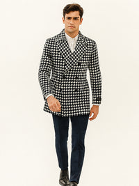 Houndstooth Overcoat - Houndstooth Topcoat - Houndstooth Single Breasted Checker Car Coat