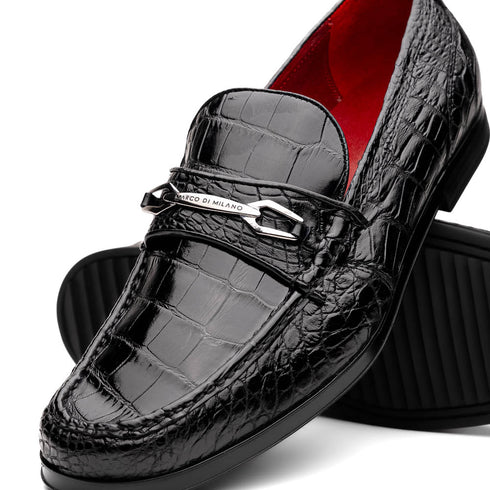 Marco Di Milano Hugo Black Alligator Bit Loafers