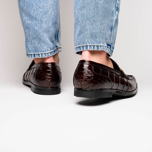 Marco Di Milano Hugo Brown Alligator Bit Loafers