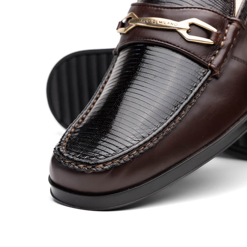 Marco Di Milano Brown Hugo Lizard & Calfskin Bit Loafers