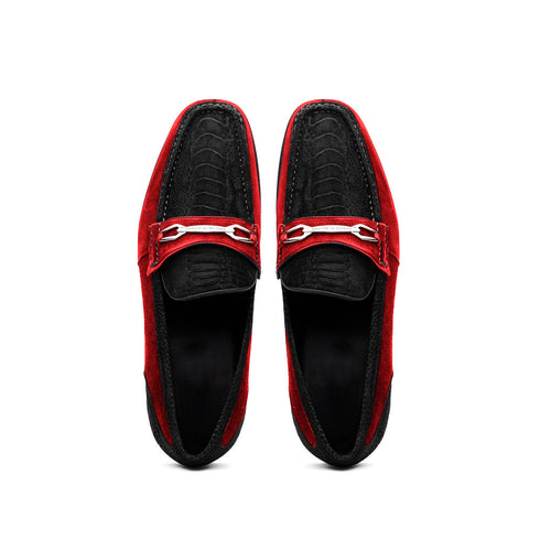 Marco Di Milano Black-Red Hugo Sueded Ostrich Leg Bit Loafers