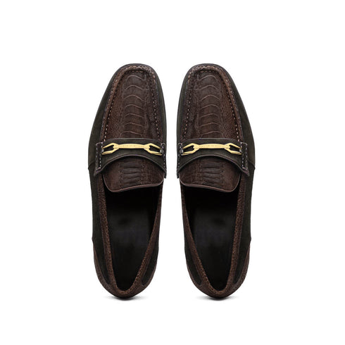 Marco Di Milano Brown Hugo Sueded Ostrich Leg Bit Loafers