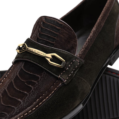 Marco Di Milano Brown Hugo Sueded Ostrich Leg Bit Loafers