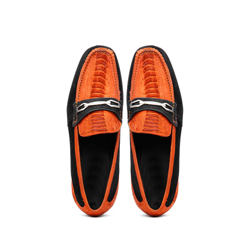 Marco Di Milano Orange-Black Hugo Sueded Ostrich Leg Bit Loafers
