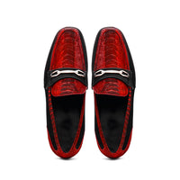 Marco Di Milano Red-Black Hugo Sueded Ostrich Leg Bit Loafers