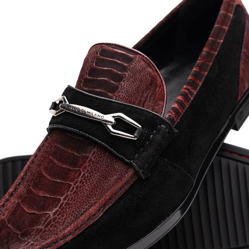 Marco Di Milano Wine-Black Hugo Sueded Ostrich Leg Bit Loafers