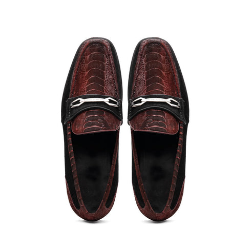 Marco Di Milano Wine-Black Hugo Sueded Ostrich Leg Bit Loafers