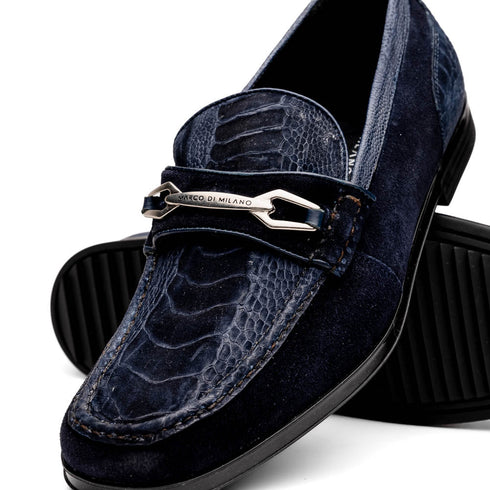 Marco Di Milano Navy Hugo Sueded Ostrich Leg Bit Loafers