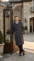 Men’s Dark Grey 44 Inch Double Breasted Wool Blend Overcoat, Long Length Dress Coat