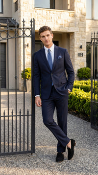 Men’s Navy Linen Suit for Beach Wedding, Summer Dress Suit with Jacket and Pants