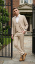 Men’s Khaki Sharkskin Wedding Suit with One Button Jacket, Double Breasted Vest and Pants