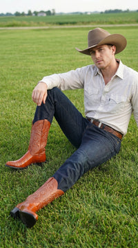 Men’s Red Eel Cowboy Boots with Pointed Toe, Original Leather Western Dress Boots