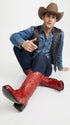 Men’s Red Eel Cowboy Boots with Pointed Toe, Original Leather Western Dress Boots
