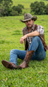Men’s Brown Caiman Crocodile Tail Cowboy Boots with European Toe, Exotic Western Dress Boots