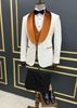 Men’s White Slim Fit Tuxedo with Burnt Orange Velvet Shawl Collar