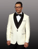Mens 1 Button Shawl Lapel Wool Dinner Jacket in Ivory and  Black