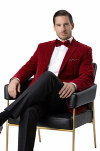 Men's Two Button Classic Velvet Blazer In Red