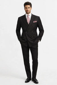 Mens Classic Wool Double Breasted Suit in Black