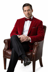 Men's Two Button Classic Velvet Blazer In Red