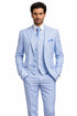 Mens 2 Button Vested Summer Seersucker Blue Suit