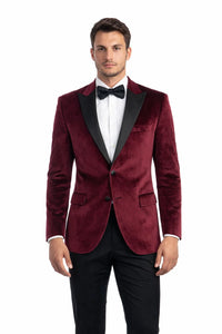 Men's Two Button Peak Lapel Velvet Wedding & Prom Tuxedo Jacket In Burgundy