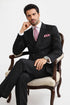 Mens Classic Wool Double Breasted Suit in Black