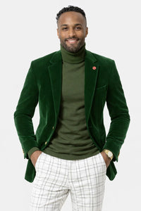 Mens Two Button Modern Fit Velvet Blazer in Hunter Green
